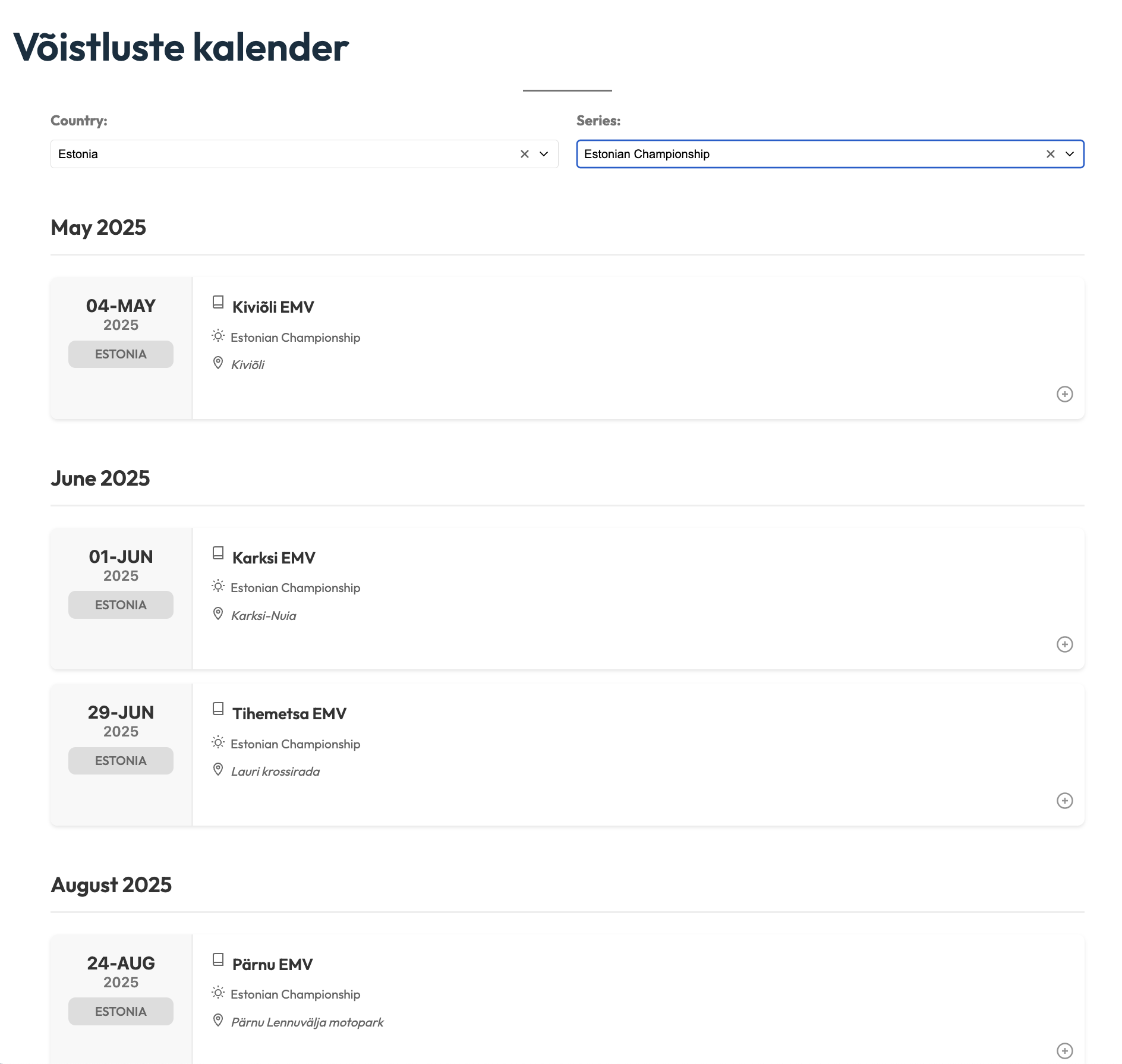 MX Calendar - Võistluskalendri haldussüsteem